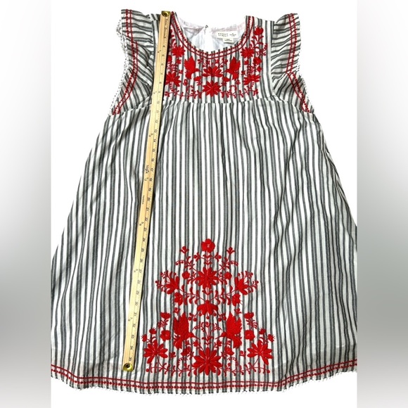 Kate Spade | Broome Street Red Floral Embroidered Stripe Tie Waist Dress, Size M - Picture 9 of 13